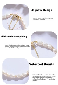 Detail of freshwater pearl bracelet with golden beads and a secure magnetic clasp