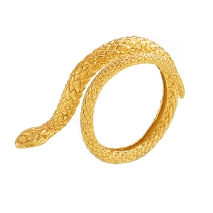 Double layered gold snake ring with textured scale pattern in 18K gold plated titanium