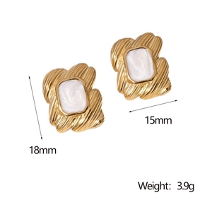 18k gold plated stainless steel stud earrings with white enamel and vintage wavy texture