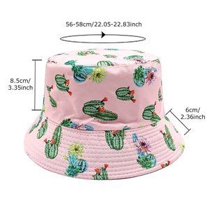 Pink cactus print bucket hat for women with 56-58cm head circumference measurements