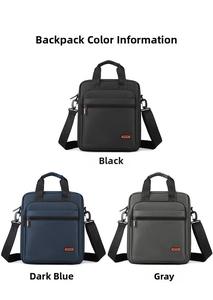 Business messenger bag in black, blue, and grey with reinforced handles and shoulder straps