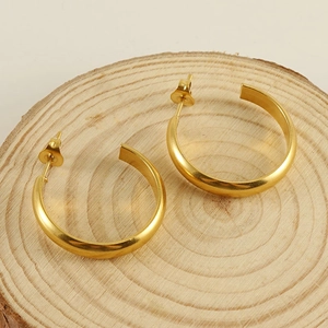 Minimalist C Shape Hoop Earrings For Women Stainless Steel 18K Gold Plated Geometric Chunky Thick Lightweight Fashion Jewelry