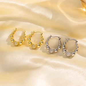 Minimalist beaded hoop earrings in gold and silver finish with zircon micro-pave details