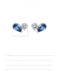 Detailed view of butterfly wing studs in 925 sterling silver with blue waterdrop stones
