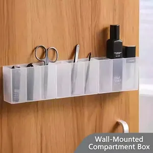 Wall-mounted transparent storage box with 8 compartments for makeup and office tools
