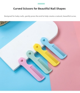 Set of 4 pastel baby hair combs with heart-shaped handles in pink, green, yellow and blue