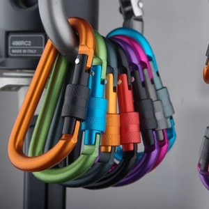8cm multi-colored D-shaped locking carabiners made of aluminum with screw gate mechanism