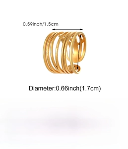 Detailed dimension guide for vintage hollow carved stainless steel ring in gold finish