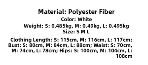 Detailed size chart for white French retro sailor collar dress in polyester fabric