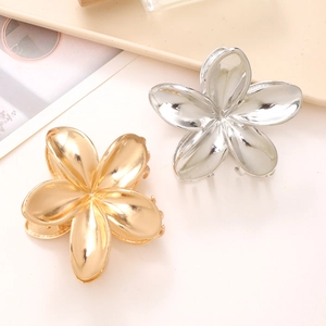 Plumeria Flower Hair Claw Clip Metal Alloy Elegant Tropical Frangipani Shark Clip Hair Accessories For Women Girls