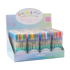 Rainbow gradient glitter gel pen set with six colors in a clear display box