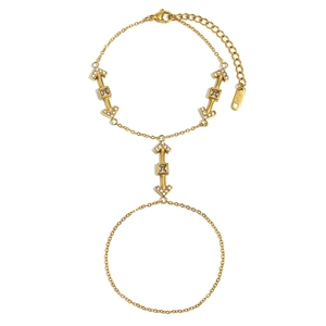 18K gold plated stainless steel arrow finger bracelet set with cubic zirconia accents