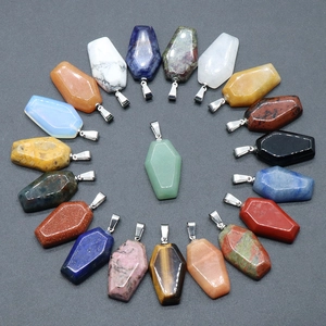 Coffin Pendants Natural Gemstone Crystal Agate Stone Charms With Metal Bail For Halloween Jewelry Making DIY Novelty