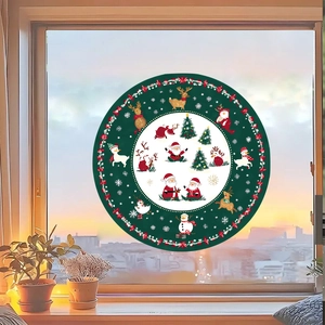 Detailed Christmas window static sticker with Santa Claus, reindeer and festive snowflake design