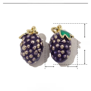 Detailed technical diagram showing dimensions of purple enamel grape fruit pendant