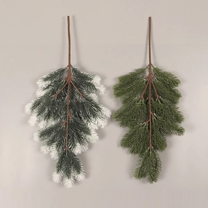 Green and flocked pine needles teardrop swags for Christmas door and wall decorations