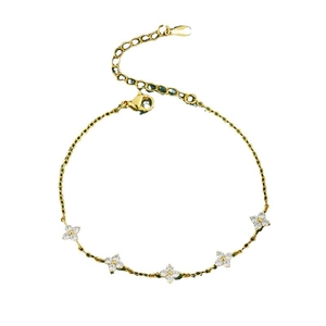Elegant gold flower bracelet featuring five micro-paved zircon clover charms with lobster clasp
