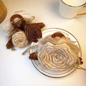 Large Fabric Rose Flower Hair Claw Clip Handmade Floral Shark Clip Retro French Elegant Hair Accessories For Women Girls