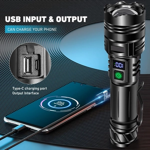 Torcia LED in alluminio con display digitale e funzione di ricarica USB per cellulari