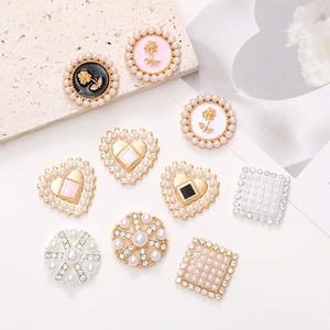 DIY pearl rose heart connectors with rhinestones and enamel plating for luxury jewelry