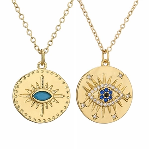 Collier Pendentif Mauvais Œil en Cuivre Zirconia Mode Occidentale pour Femmes Hommes Collier Disque Géométrique Plaqué Or Bijoux Cadeau