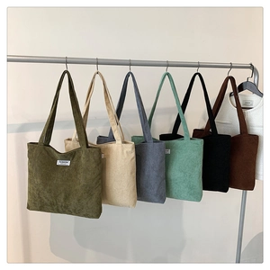 Large capacity corduroy tote bag in multiple colors with minimalist shoulder strap design