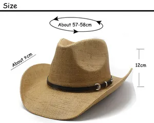 Size guide for khaki straw jazz hat with head circumference and brim dimensions