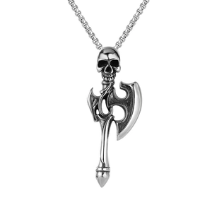 Retro punk gothic tiger skull pendant necklace with dark oxidized metal finish and square chain