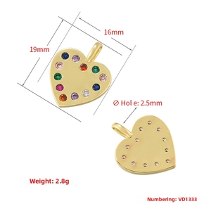 Detailed front and back view of 16mm heart pendant with colorful micro-paved cubic zirconia