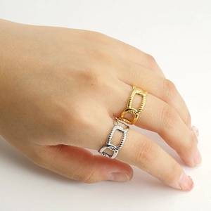 Women's minimalist 18k gold and silver hollow chain adjustable open rings on fingers