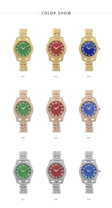 Grid view of women's quartz watches with sparkling crystals and colorful roman dials