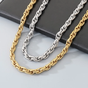 Classic stainless steel twisted rope chain necklaces in gold and silver finishes