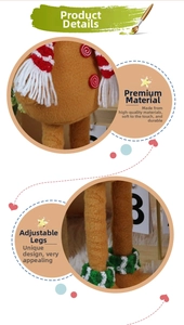Detail of gingerbread man doll with telescopic legs, striped scarf and knit accents