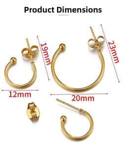Measurement guide for 18k gold C-shaped hoop earrings in 12mm and 20mm sizes