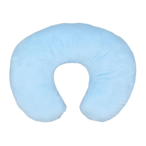 Detail of light blue U-shaped nursing pillow case with soft fabric texture in high quality