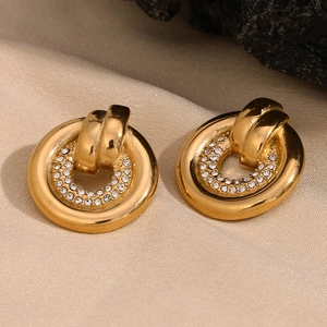 Classic 18K gold plated stainless steel hoop earrings featuring sparkling pavé crystals
