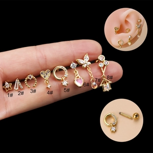 Heart Butterfly Zircon Stud Earrings With Stainless Steel Post Copper Screw Back Cartilage Piercing Jewelry For Women