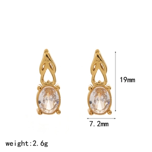Detailed view of gold stainless steel earrings with zircon showing dimensions 19x7.2mm