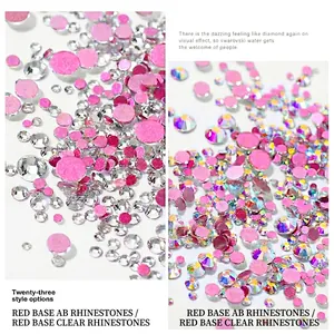 Flatback nail art rhinestones in AB pink and clear with red bottom for 23 style options