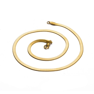 Flat golden herringbone snake chain necklace with high-polish finish and lobster clasp