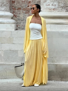 Women Viscose Long Cardigan Bandeau Top And Wide Leg Pants Casual Vacation Beach Solid Color Breathable