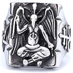 Gotischer Baphomet Schafskopf Ring aus Edelstahl im Vintage Silber Hip-Hop-Stil