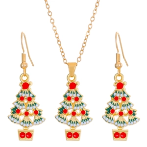 Christmas jewelry set with tree necklace and earrings in gold alloy and enamel