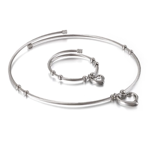 Fashionable titanium steel heart pendant necklace and wire open bangle jewelry set