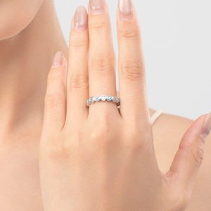 S925 sterling silver evil eye ring with blue enamel heart and clear cubic zirconia stones