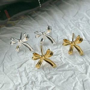 Elegant Copper Bowknot Stud Earrings With 925 Sterling Silver Earring Post For Women Light Luxury Delicate Jewelry Accessories