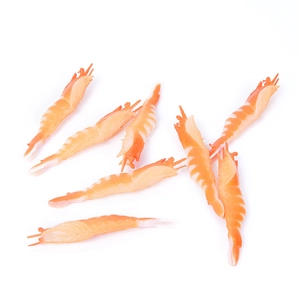 Realistic PVC mini shrimp food models with bright orange and white textured details