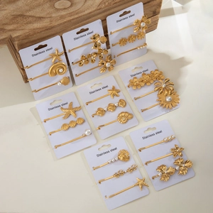Barrettes À Cheveux Acier Inoxydable Plaqué Or Künstliche Perle Fleur Étoile De Mer Coquillage Imperméable Hypoallergénique
