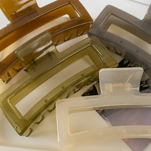 13cm large matte rectangle hair claw clips in olive green, amber, and neutral colors