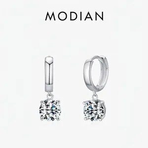 Moissanite Round Brilliant Cut Dangle Hoop Earrings 925 Sterling Silver For Women Elegant Sparkly Jewelry